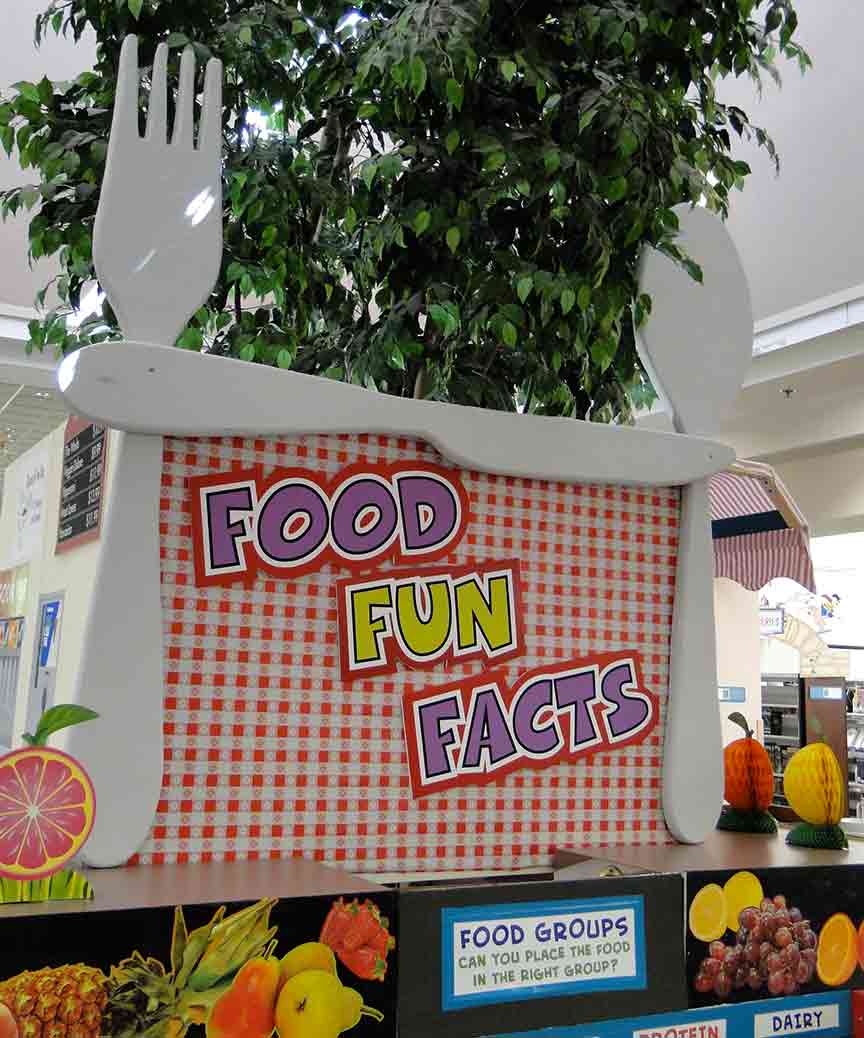 Header for Food Fun Facts Play Area featuring sculpted silverware.